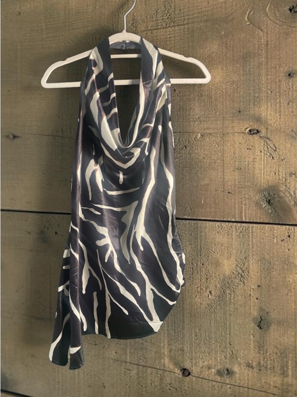 Betta Novais Designs  Cowl Neck Zebra Print Blouse in Black & White